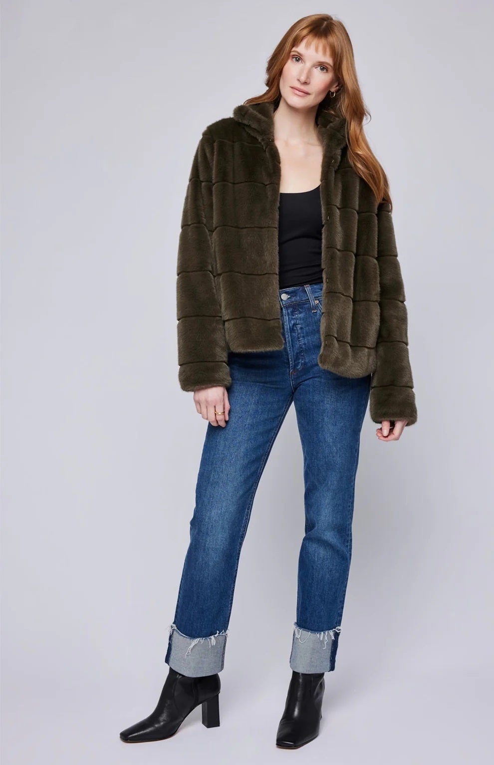 Olive faux fur jacket cheap
